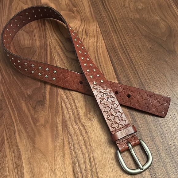 Fossil Brown Textured Leather Belt with Grommets main image 5